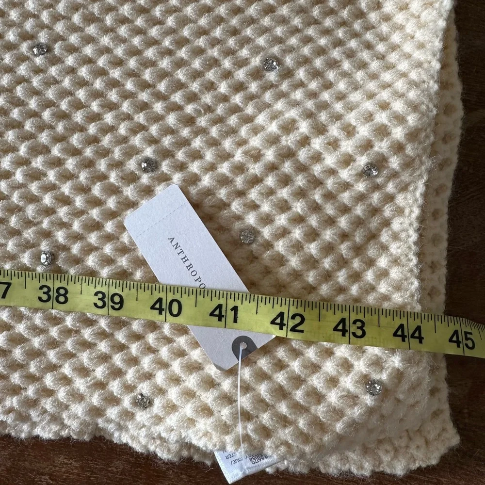 Anthropologie Maeve‎ Cream Knit Scarf with Rhinestone Accents NWT